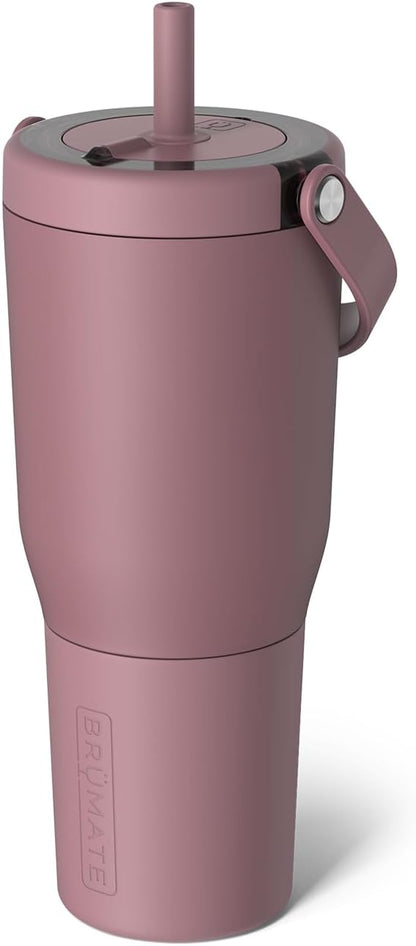 BrüMate Resa 35oz 100% Leakproof Travel Tumbler w/Handle & Straw | Flexible SoftSip Straw | Silicone Sleeve for Durability | Stainless Steel | Cup Holder & Travel Friendly Water Bottle (Rose Taupe) by Br%C3%BCMate