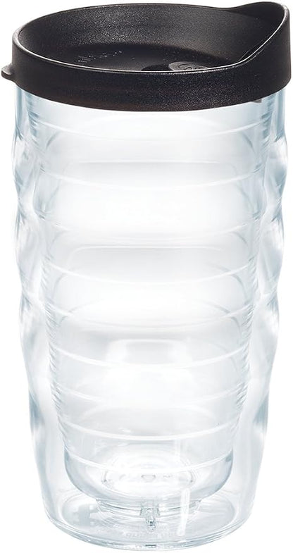 Tervis Clear & Colorful Lidded Made in USA Double Walled Insulated Tumbler Travel Cup Keeps Drinks Cold & Hot, 10oz Wavy, Black Lid by TervisTumblerCompany