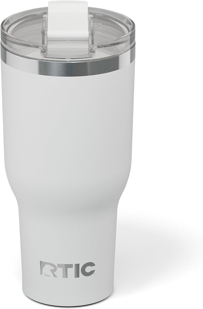 RTIC 40oz Essential Tumbler with Lid, Ceramic Lined, Insulated, Stainless Steel, Metal, Double Wall Vacuum-Insulation, Travel Cup for Iced Coffee, Tea, Hot and Cold Drink, White by RTIC