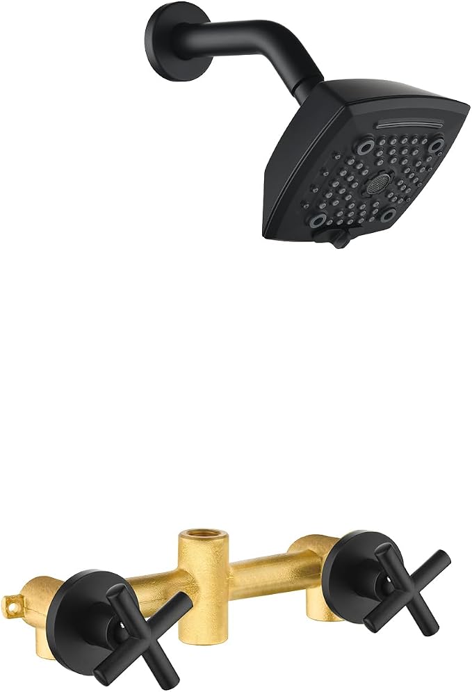 2 Handle Shower Faucet Set 6-Spray Shower Head and Handle Set Shower Trim Kit with Rough-in Valve Bathroom Shower Faucet Valve Trim Kit Matte Black by VIKASI