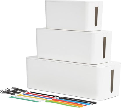 Oxford Cable Management Boxes, 3 Pack, 15 Cable Ties, Power Strip Organizer by Oxford