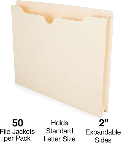 Staples Jacket File Folders, Letter Size, 2‑Inch Expandable Sides, Heavy‑Duty - Image 2