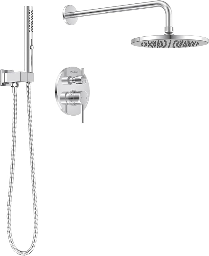 Lava Odoro Modern 2-Setting Round Rain Shower System with Handheld Spray, Chrome Rainfall Shower Faucet Set Rain Shower Head and Handle Set, Shower Valve Trim Kit,10 Inch, Chrome, SF104-C by LavaOdoro