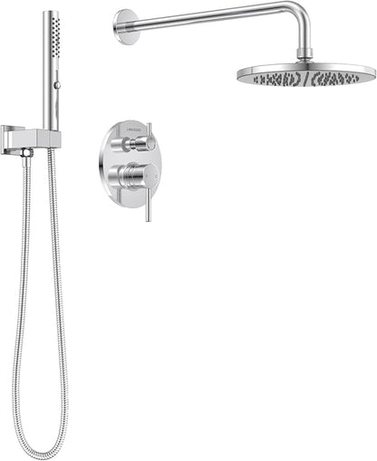 Lava Odoro Modern 2-Setting Round Rain Shower System with Handheld Spray, Chrome Rainfall Shower Faucet Set Rain Shower Head and Handle Set, Shower Valve Trim Kit,10 Inch, Chrome, SF104-C by LavaOdoro