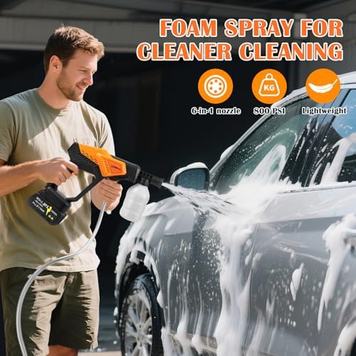 Cordless Portable Washer Battery Operated, Handheld Washer with 6 in 1 Nozzle 16ft(5m) Hose, Hard Carry Case, Lightweight Car Washer for Home, Garden Outdoor, Patio - Image 5