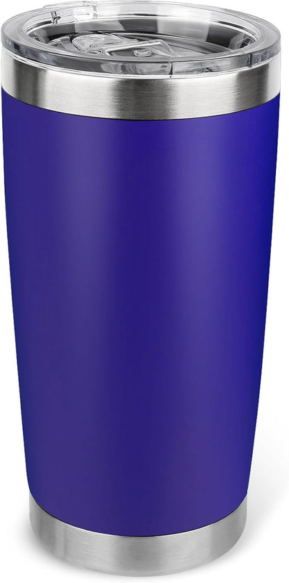 20oz Stainless Steel Tumbler with Lid, Travel Mug - Double Wall Vacuum Powder Coated Cup - Dark Blue, 1 Pack by Unknown