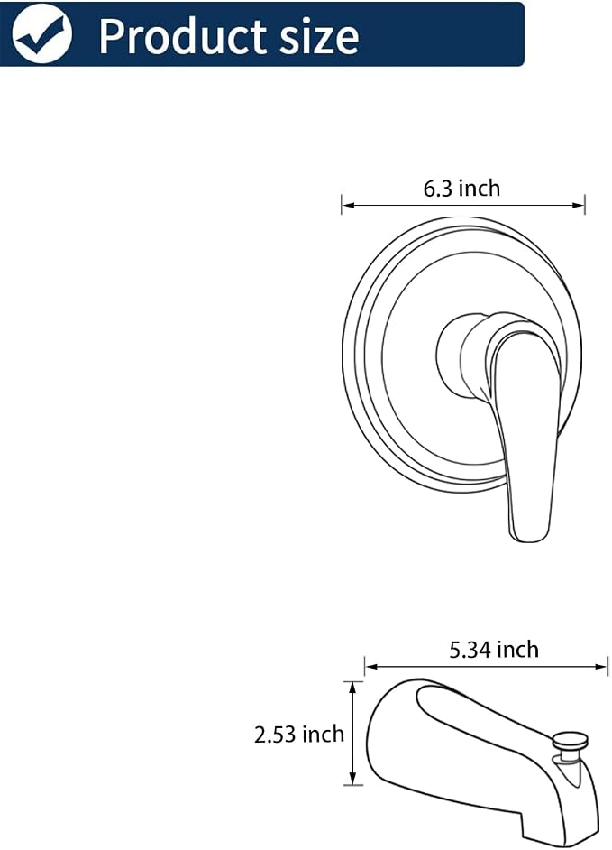 Shower Valve Trim Kit with Tub Spout Matte Black Tub Shower Rough-In Mixer Valve Bathroom Trim Kit - Image 6