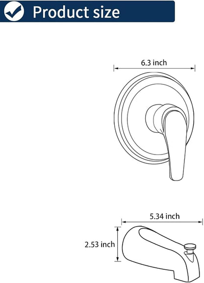 Shower Valve Trim Kit with Tub Spout Matte Black Tub Shower Rough-In Mixer Valve Bathroom Trim Kit - Image 6