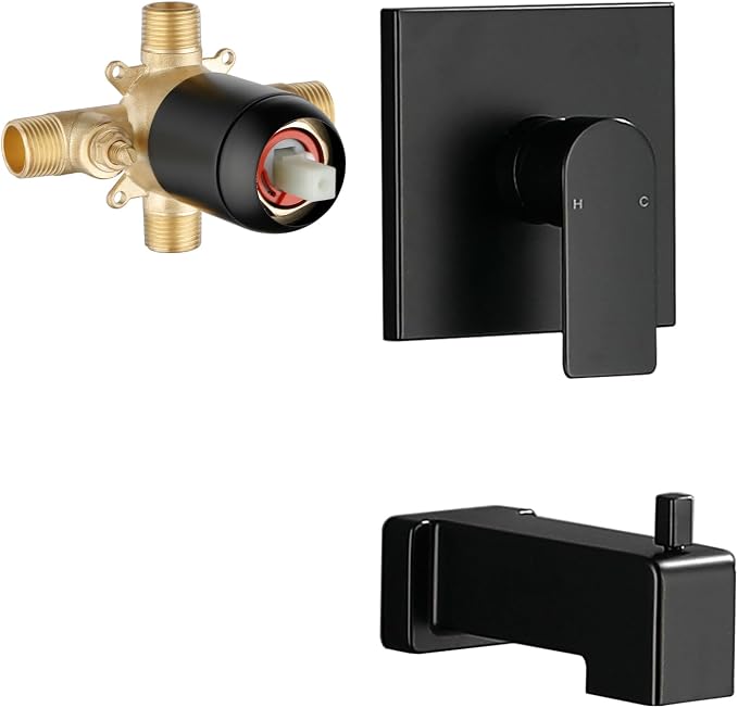 Shower Valve Trim Kit with Tub Spout Wall-Mounted Tub Shower Rough-In Mixer Valve Tub and Shower Trim Kit Bathroom Trim Kit Matte Black by VIKASI