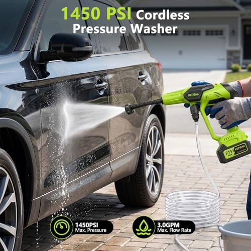 Cordless Pressure Washer, 1450 PSI Portable Handheld Power Washer with 6-in-1 Nozzle, 2 x 4.0Ah Batteries & Charger, for Cars/Fences/Driveways/Homes/Patios - Image 3