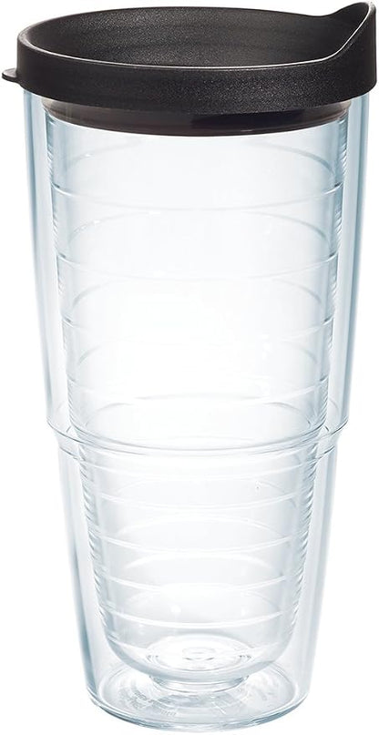 Tervis Clear & Colorful Lidded Made in USA Double Walled Insulated Tumbler Travel Cup Keeps Drinks Cold & Hot, 24oz, Black Lid, 1 Count (Pack of 1) by TervisTumblerCompany