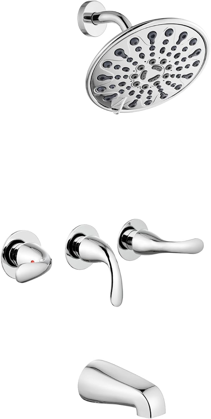 gotonovo 3 Handle Tub Shower Faucet Set, Bathtub Shower Fixture,Bathroom Tub and Shower Faucet Combo Shower System Complete Tub and Shower Trim Kit with 6 Settings Showerhead Polished Chrome by HOME