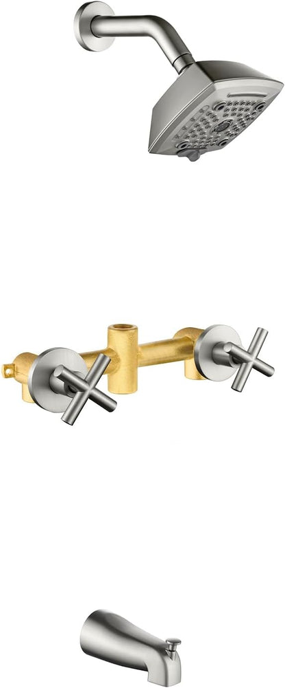 2 Handle Shower Faucet Set with Tub Spout 6-Spray Shower Head and Handle Set Shower Trim Kit with Rough-in Valve Bathroom Shower Faucet Valve Trim Kit Brushed Nickel - Image 9