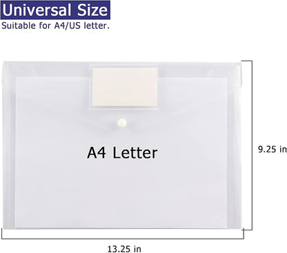 6 Pack Clear Document Folders Plastic Envelopes, A4 Size, - Image 3
