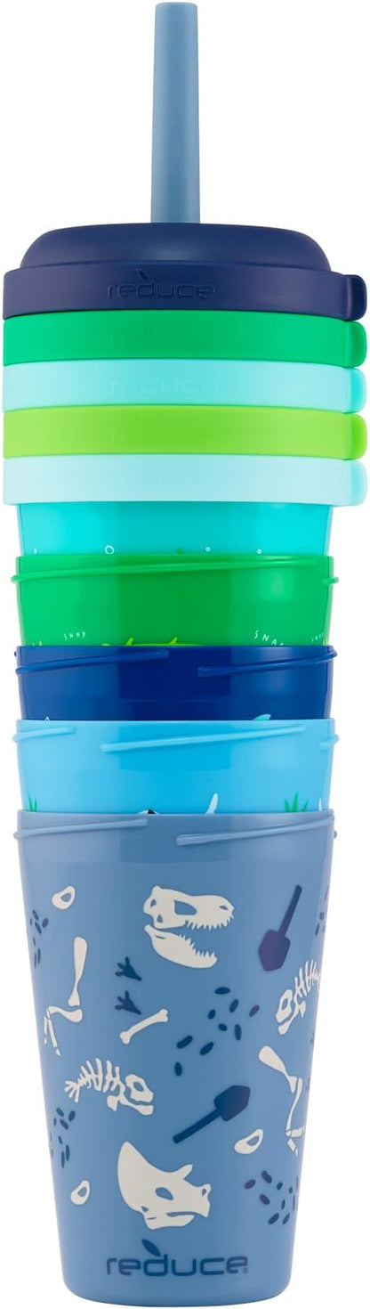 REDUCE GoGo's Kids Portable Tumbler Cups with Lids and Spill-Proof Straws - 5 Pack of Stackable 12 oz Tumblers with Twist-On Lids - Easy Storage, Dishwasher Safe - Scavenger Boy Set - Image 4