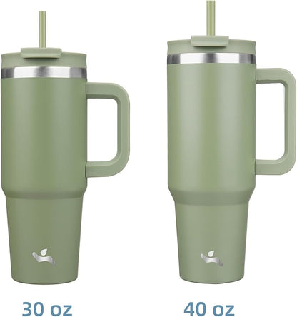 Konokyo 40 oz Tumbler with Handle and 2 Straws,2 in 1 Lid Insulated Water Bottle Stainless Steel Travel Coffee Mug,Army Green - Image 3