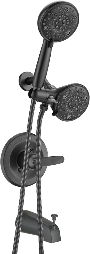 5" Dual Shower Faucet Compatible with Delta 13/14 Series Tub Trim Kit, High Pressure Round Rain Shower Head& Handheld Set Faucet System, Matte Black (Valve& Catridge Not Inclued) by Ultrimkit