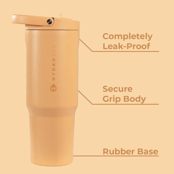 HydroJug Sport - Stainless Steel Tumbler with Straw, Vacuum Insulated, 32oz Leakproof Water Bottle, Ergonomic Design, Reusable, Dishwasher Safe, Rubber Base, Durable for Gym or Outdoors, Marigold - Image 2