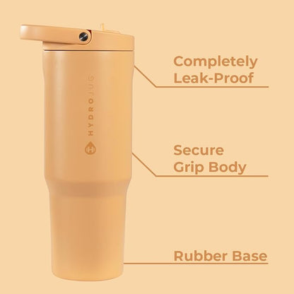 HydroJug Sport - Stainless Steel Tumbler with Straw, Vacuum Insulated, 32oz Leakproof Water Bottle, Ergonomic Design, Reusable, Dishwasher Safe, Rubber Base, Durable for Gym or Outdoors, Marigold - Image 2