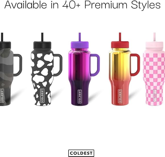 Coldest Tumbler with Handle and Straw, 100% Leak Proof Insulated Tumbler with Lid and Straw (3 Lids), Stainless Steel Tumblers for Women & Men, Cup Holder Friendly, 46 oz (Morrocan Vibes) - Image 4
