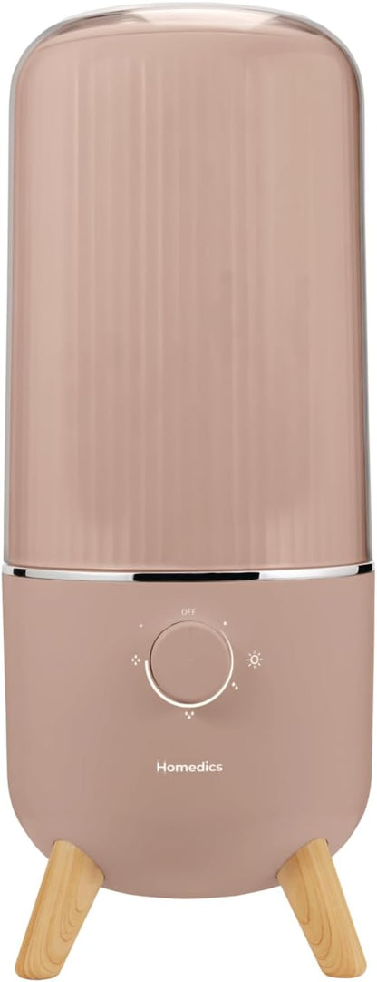 Homedics Ultrasonic Humidifier, Bedrooms and Home Offices, 0.97-Gallon Tank, 45-Hour Runtime, Visible Ultra-Quiet Cool Mist, Aromatherapy, Demineralization Cartridge, Night-Light, Auto-Off, Taupe by Homedics