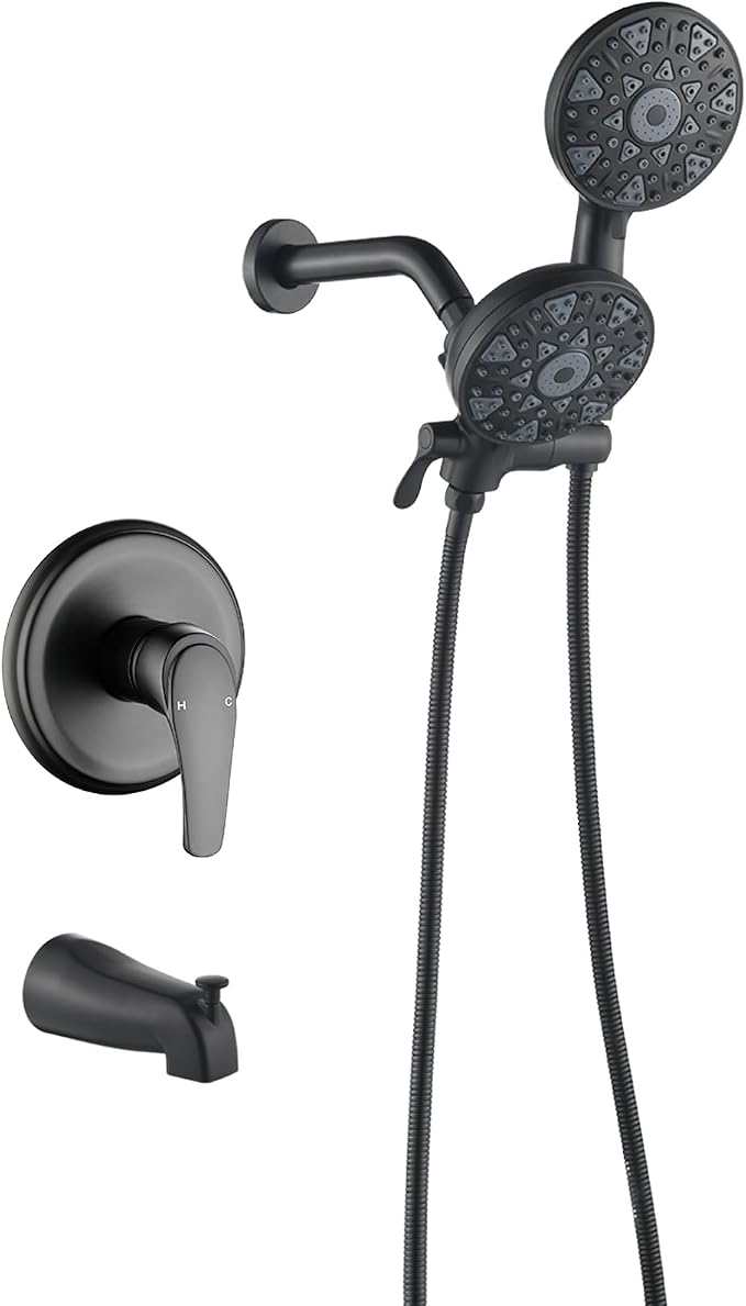 Tub and Shower Faucet Set Complete Dual Shower Head and Handheld 2 in 1 Combo Set Shower System with Tub Spout Tub and Shower Trim Kit Matte Black by DIFEINISANITARYWARE---showerfaucet---