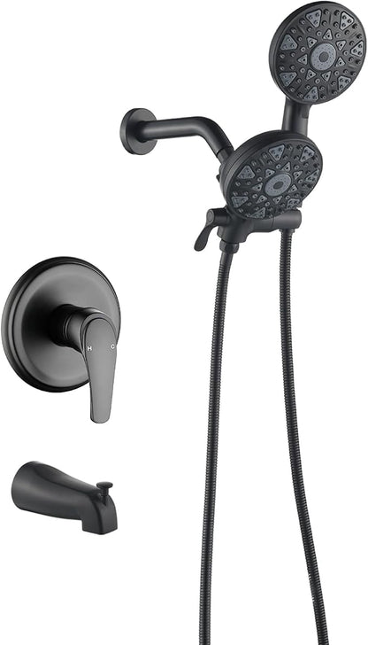 Tub and Shower Faucet Set Complete Dual Shower Head and Handheld 2 in 1 Combo Set Shower System with Tub Spout Tub and Shower Trim Kit Matte Black by DIFEINISANITARYWARE---showerfaucet---