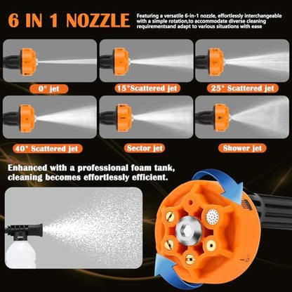Cordless Portable Washer Battery Operated, Handheld Washer with 6 in 1 Nozzle 16ft(5m) Hose, Hard Carry Case, Lightweight Car Washer for Home, Garden Outdoor, Patio - Image 3