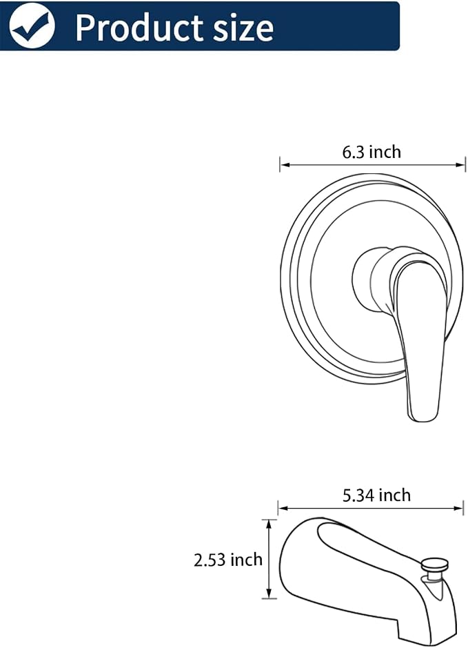 Shower Valve Trim Kit with Tub Spout Brushed Nickel Tub Shower Rough-In Mixer Valve Bathroom Trim Kit - Image 6
