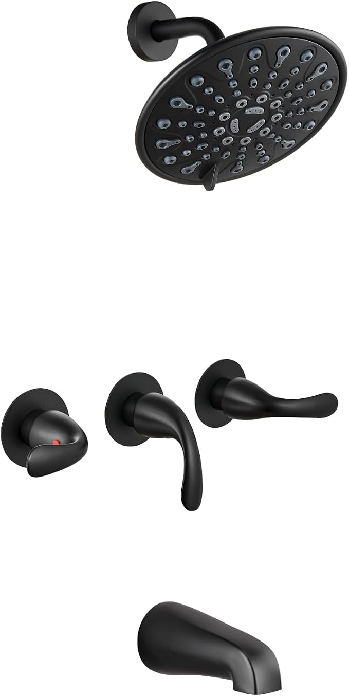 gotonovo 3 Handle Tub Shower Faucet Set, Bathtub Shower Fixture,Bathroom Tub and Shower Faucet Combo Shower System Complete Tub and Shower Trim Kit with 6 Settings Showerhead Matte Black by HOME