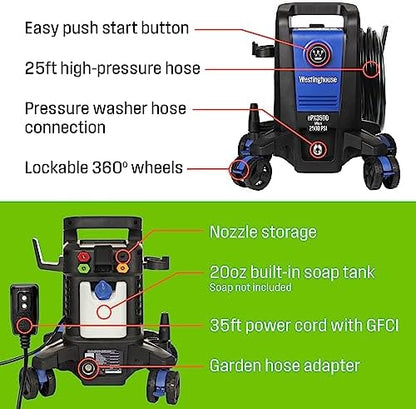 Westinghouse ePX3500 Electric Pressure Washer, 2500 Max PSI 1.76 Max GPM with Anti-Tipping Technology, Onboard Soap Tank, Pro-Style Steel Wand, 5-Nozzle Set, for Cars/Fences/Driveways/Home/Patios - Image 4