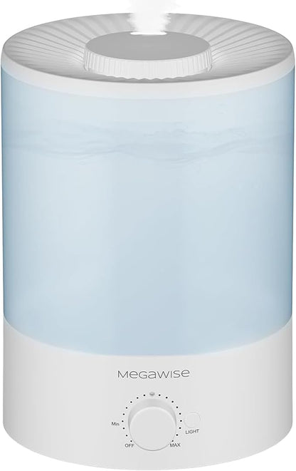 MegaWise Healthy Top-Refill Cool Mist Humidifiers for Bedroom, 24dB Ultrasonic Air Vaporizer with Water Filter for Baby [PP Material], Colorful Night Light,1 Gal Essential Oil Diffuser, Auto Shut Off by MEGAWISE