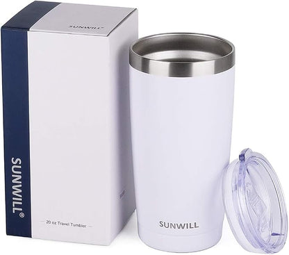 SUNWILL Travel Coffee Tumbler 20 oz, Insulated Mug with Lid, Stainless Steel Cup for Hot and Cold Drinks, Powder Coated White - Image 5