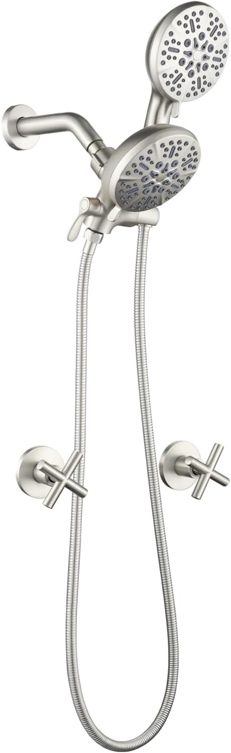 2 Handles Shower Faucet Shower System Complete 2 in 1 Shower Combo Set with Handheld Showerhead Shower Trim Kit Wall Mounted Shower Fixtures Brushed Nickel by DIFEINISANITARYWARE---showerfaucet---