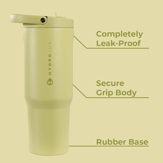 HydroJug Sport - Stainless Steel Tumbler with Straw, Vacuum Insulated, 32oz Leakproof Water Bottle, Ergonomic Design, Reusable, Dishwasher Safe, Rubber Base, Durable for Gym or Outdoors, Olive - Image 2