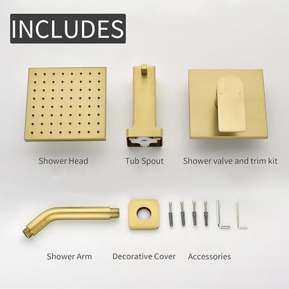 Brushed Gold Shower Faucet Set with Tub Spout, 6 Inch Rain Shower Head and Tub Spout, Shower Fixtures with Tub Spout, Tub and Shower Trim Kit - Image 8