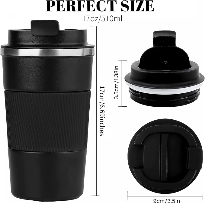 YINBAOGE Insulated Travel Coffee Mug, Spill & Leak Proof, Portable To Go Camping Stainless Steel Coffee Tumbler, Reusable Thermal Coffee Cup with Lid for Hot & Cold Drinks (Black, 17 OZ) - Image 3