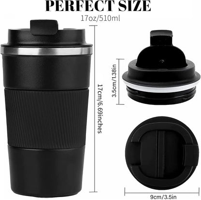 YINBAOGE Insulated Travel Coffee Mug, Spill & Leak Proof, Portable To Go Camping Stainless Steel Coffee Tumbler, Reusable Thermal Coffee Cup with Lid for Hot & Cold Drinks (Black, 17 OZ) - Image 3