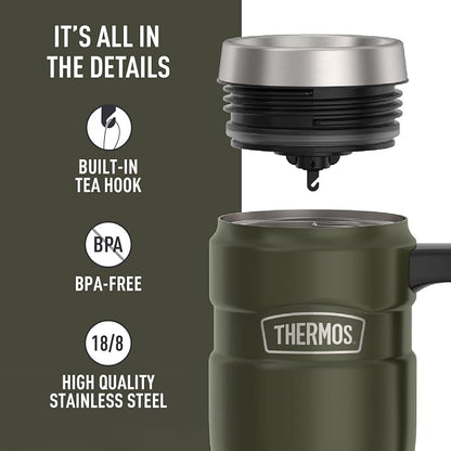 THERMOS Stainless King Vacuum-Insulated Travel Mug with Handle - 16oz, Army Green - Thermos Tumbler for Hot & Cold Drinks - Leak-Proof & Sweat-Proof Stainless Steel Coffee Mug with Lid for Commuting - Image 4