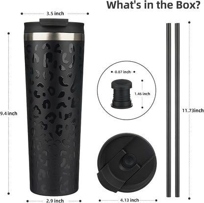 BJPKPK 30oz Insulated Tumbler With lid And Straw Stainless Steel Tumblers Travel Coffee Mug Reusable Thermal Cup,Black Leopard - Image 2
