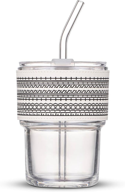 BLUEPOLAR 13oz/400ml Glass Water Tumbler with Straw and Lid Sealed Carry on Thick Wall Iced Coffee Cup for Water, Iced Tea, Fruit Juice by BLUEPOLAR
