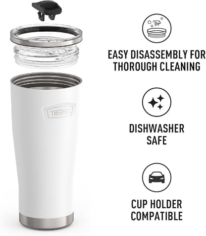 THERMOS ICON SERIES, Stainless Steel Cold Tumbler with Slide Lock, 24 Ounce, Snow - Image 3