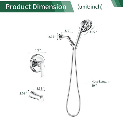 Chrome Polished Shower Faucet Set with Tub Spout, Handheld Shower Head and Trim Kit - Image 8