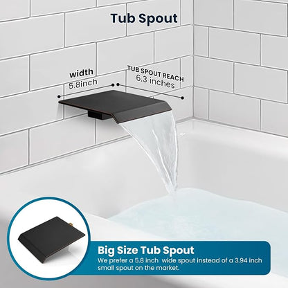 gotonovo 10'' Rain Shower Faucet System Rainfall Shower Head with Handheld Sprayer Waterfall Tub Spout Wall Mounted Mixer Combo Rough-in Valve and Trim Included 5.7 Inch Wide Spout Oil Rubbed Bronze - Image 3