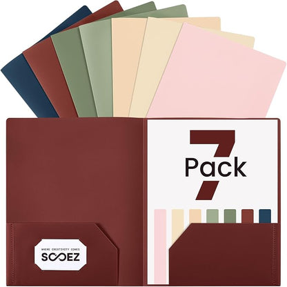 Sooez 7 Pack Folders with Pockets, 2 Pocket Folders with Extra Labels, Plastic by Sooez