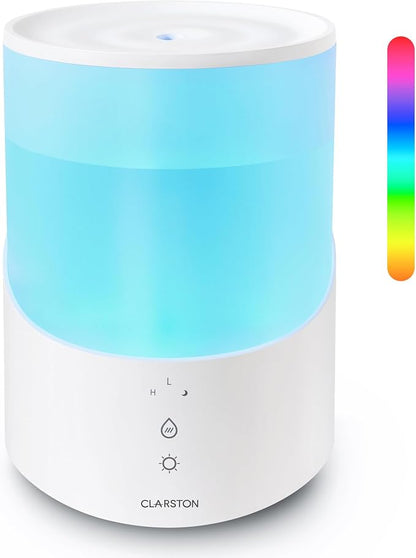 Clarston Humidifiers for Bedroom, 2.5L Cool Mist Humidifier with Essential Oils Diffuser and Nightlight, Top Fill Humidifiers for Home Large Room, Timer, Auto Shut-off, 25H Runtime by Clarston