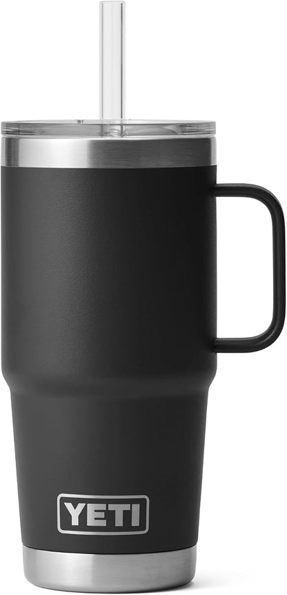 YETI Rambler 25 oz Tumbler with Handle and Straw Lid, Travel Mug Water Tumbler, Vacuum Insulated Cup with Handle, Stainless Steel, Black by YETI