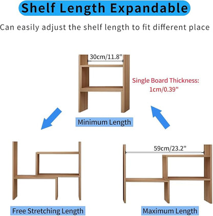 Desktop Shelf Organizer, Adjustable Wood Office Storage Rack, Counter Display - Image 3