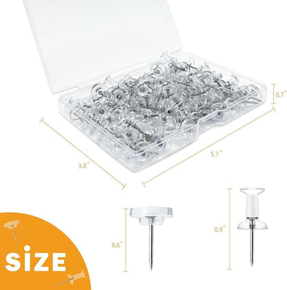 100-Pack Heavy-Duty Tacks and Push Pins – Clear Flat-Head Thumbtacks - Image 2