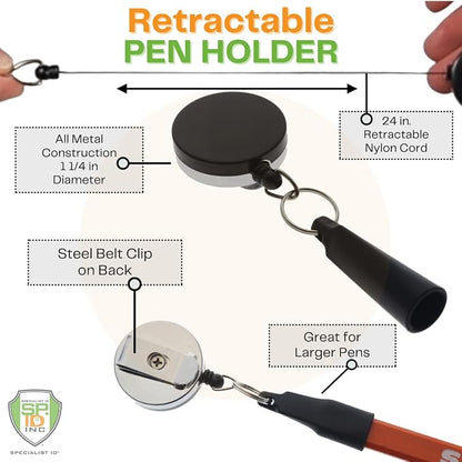 Bulk 20 Pack - Heavy Duty Retractable Pull Pen Holder - Ideal - Image 2